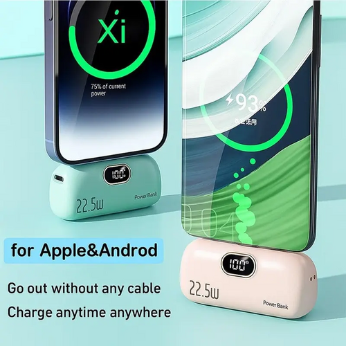 Pocket-Sized 5000mAh Charger, 22.5W Fast Charge, Type-C & USB-A, Digital Power Indicator, Lightweight Design, Compatible with iPhone 11–17